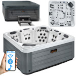 Wanna ogrodowa Jacuzzi z hydromasażem dla 5 osób LavaSpa 220x220cm 60 dysz 3 pompy system Balboa biała perła obudowa szara