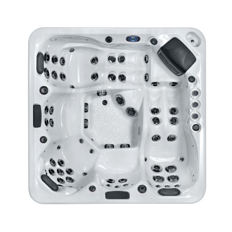 Wanna ogrodowa Jacuzzi z hydromasażem dla 5 osób LavaSpa 220x220cm 60 dysz 3 pompy system Balboa biała perła obudowa szara