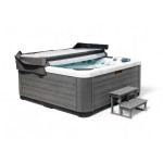 Wanna ogrodowa Jacuzzi z hydromasażem dla 5 osób LavaSpa 220x220cm 60 dysz 3 pompy system Balboa biała perła obudowa szara