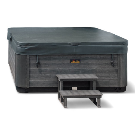 Wanna ogrodowa Jacuzzi z hydromasażem dla 5 osób LavaSpa 220x220cm 60 dysz 3 pompy system Balboa biała perła obudowa szara