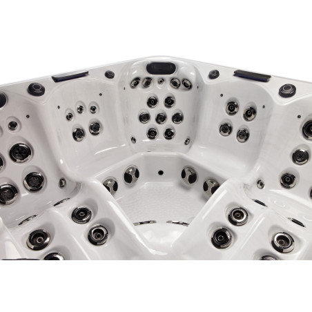 Wanna ogrodowa Jacuzzi z hydromasażem dla 5 osób LavaSpa 220x220cm 60 dysz 3 pompy system Balboa biała perła obudowa szara