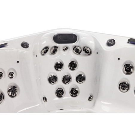 Wanna ogrodowa Jacuzzi z hydromasażem dla 5 osób LavaSpa 220x220cm 60 dysz 3 pompy system Balboa biała perła obudowa szara