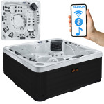 Wanna ogrodowa Jacuzzi z hydromasażem dla 6 osób LavaSpa 230x230cm 65 dysz 4 pompy system Balboa biały marmur obudowa czarna