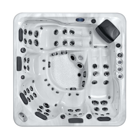 Wanna ogrodowa Jacuzzi z hydromasażem dla 6 osób LavaSpa 230x230cm 65 dysz 4 pompy system Balboa biały marmur obudowa czarna