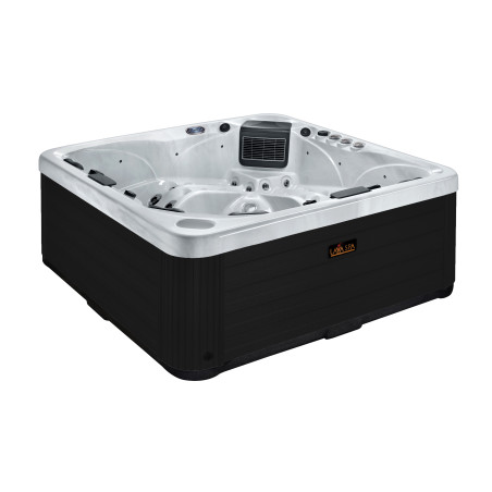 Wanna ogrodowa Jacuzzi z hydromasażem dla 6 osób LavaSpa 230x230cm 65 dysz 4 pompy system Balboa biały marmur obudowa czarna