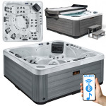 Wanna ogrodowa Jacuzzi z hydromasażem dla 6 osób LavaSpa 230x230cm 65 dysz 4 pompy system Balboa biały marmur obudowa szara