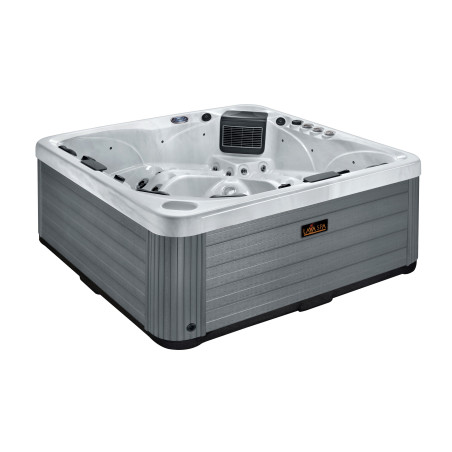 Wanna ogrodowa Jacuzzi z hydromasażem dla 6 osób LavaSpa 230x230cm 65 dysz 4 pompy system Balboa biały marmur obudowa szara