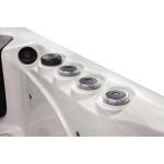 Wanna ogrodowa Jacuzzi z hydromasażem dla 6 osób LavaSpa 230x230cm 65 dysz 4 pompy system Balboa biały marmur obudowa szara