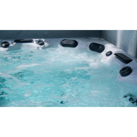 Wanna ogrodowa Jacuzzi z hydromasażem dla 6 osób LavaSpa 230x230cm 65 dysz 4 pompy system Balboa biały marmur obudowa szara