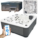 Wanna ogrodowa Jacuzzi z hydromasażem dla 5 osób LavaSpa 230x230cm 65 dysz 4 pompy system Balboa biały marmur obudowa szara