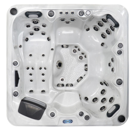 Wanna ogrodowa Jacuzzi z hydromasażem dla 5 osób LavaSpa 210x210cm 54 dysze 3 pompy system Balboa biały marmur obudowa szara