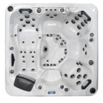 Wanna ogrodowa Jacuzzi z hydromasażem dla 5 osób LavaSpa 210x210cm 54 dysze 3 pompy system Balboa biały marmur obudowa szara