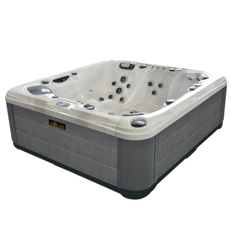 Wanna ogrodowa Jacuzzi z hydromasażem dla 5 osób LavaSpa 210x210cm 54 dysze 3 pompy system Balboa biały marmur obudowa szara