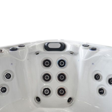 Wanna ogrodowa Jacuzzi z hydromasażem dla 5 osób LavaSpa 210x210cm 54 dysze 3 pompy system Balboa biały marmur obudowa szara