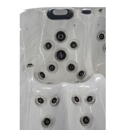 Wanna ogrodowa Jacuzzi z hydromasażem dla 5 osób LavaSpa 210x210cm 54 dysze 3 pompy system Balboa biały marmur obudowa szara