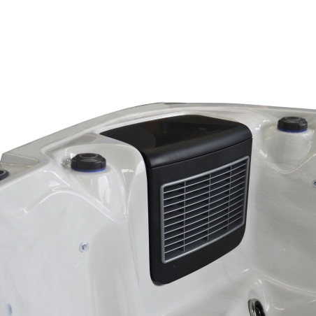 Wanna ogrodowa Jacuzzi z hydromasażem dla 5 osób LavaSpa 210x210cm 54 dysze 3 pompy system Balboa biały marmur obudowa szara